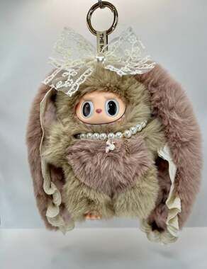 (16) Handmade Labubu inspired plush doll keychain